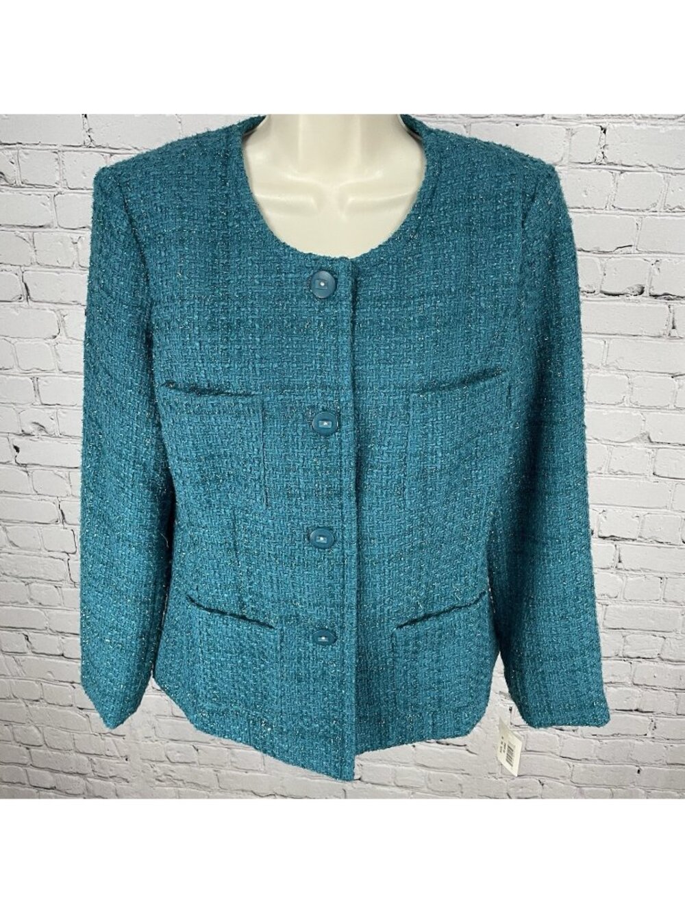 NWT Travel Smith Blue Textured Shimmer Buttoned Lined Pockets Jacket Size 10